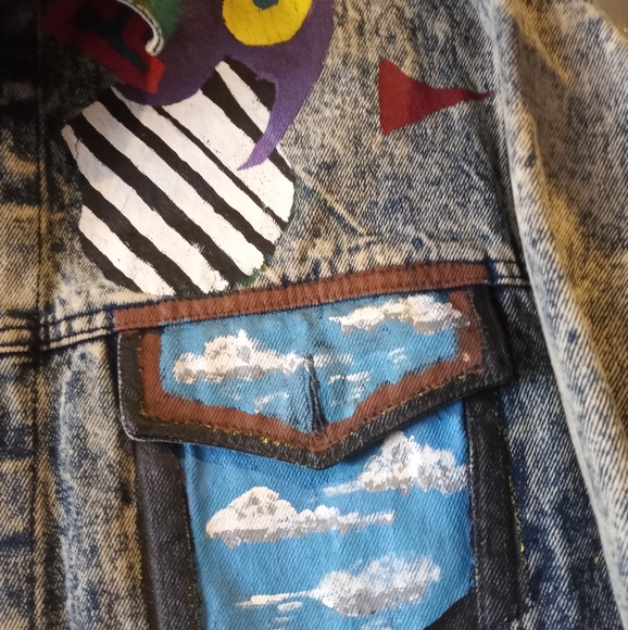 Denim Exchange Unlimited Fantastic Vintage 80's 90's Painted Denim Jacket Sz M - Picture 6 of 9